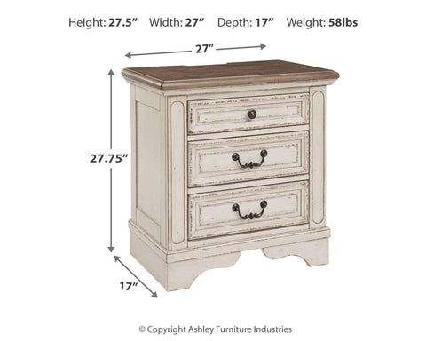 Realyn Upholstered Sleigh Bed, Dresser, Mirror and 2 Nightstands