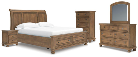 Feddinger Storage Sleigh Bed with Mirrored Dresser, Chest and Nightstand