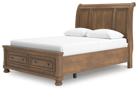 Feddinger Storage Sleigh Bed with Mirrored Dresser, Chest and 2 Nightstands