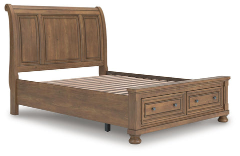 Feddinger Storage Sleigh Bed with Mirrored Dresser, Chest and 2 Nightstands