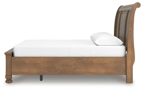 Feddinger Storage Sleigh Bed with Mirrored Dresser and 2 Nightstands