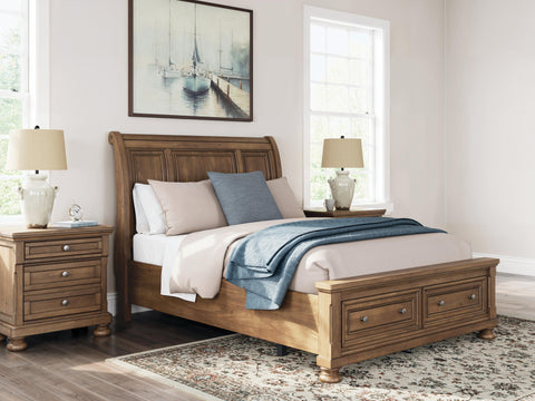 Feddinger Storage Sleigh Bed with Mirrored Dresser and 2 Nightstands