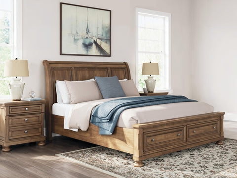 Feddinger Storage Sleigh Bed with Mirrored Dresser and 2 Nightstands