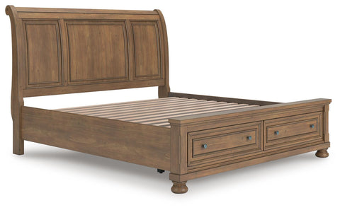 Feddinger Storage Sleigh Bed with Mirrored Dresser and 2 Nightstands