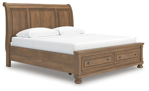 Feddinger Storage Sleigh Bed with Mirrored Dresser, Chest and 2 Nightstands