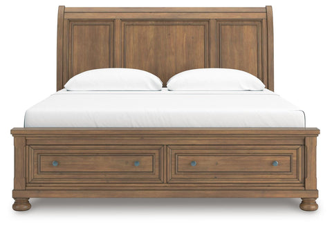 Feddinger Storage Sleigh Bed with Mirrored Dresser and 2 Nightstands