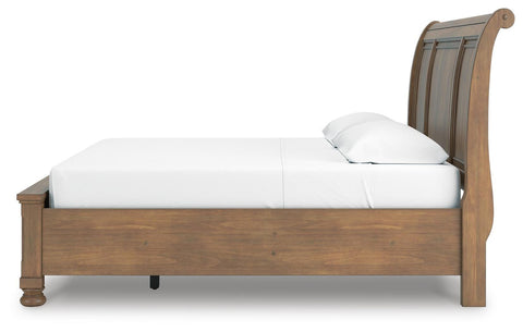 Feddinger Storage Sleigh Bed with Mirrored Dresser and 2 Nightstands