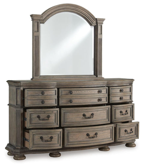 Ardenfield Upholstered Sleigh Bed, Dresser, Mirror, Chest and 2 Nightstands