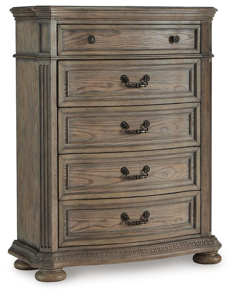 Ardenfield Upholstered Sleigh Bed, Dresser, Mirror, Chest and Nightstand