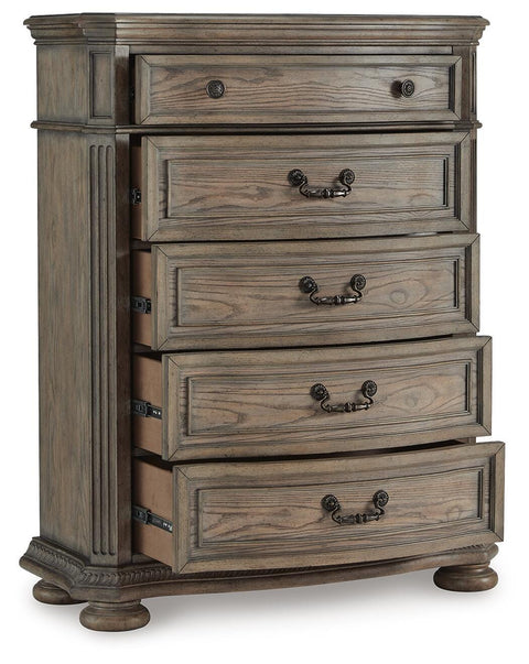Ardenfield Upholstered Sleigh Bed, Dresser, Mirror, Chest and 2 Nightstands