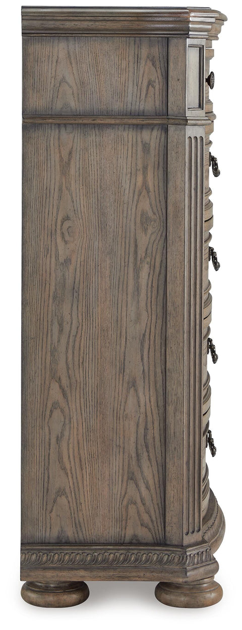 Ardenfield Upholstered Sleigh Bed, Dresser, Mirror, Chest and 2 Nightstands