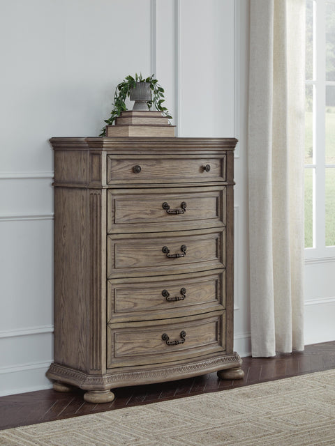 Ardenfield Upholstered Sleigh Bed, Dresser, Mirror, Chest and Nightstand