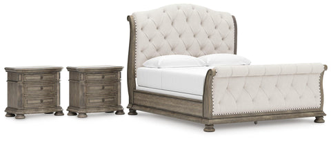 Ardenfield Upholstered Sleigh Bed and 2 Nightstands