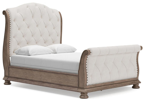 Ardenfield Upholstered Sleigh Bed, Dresser, Mirror, Chest and 2 Nightstands