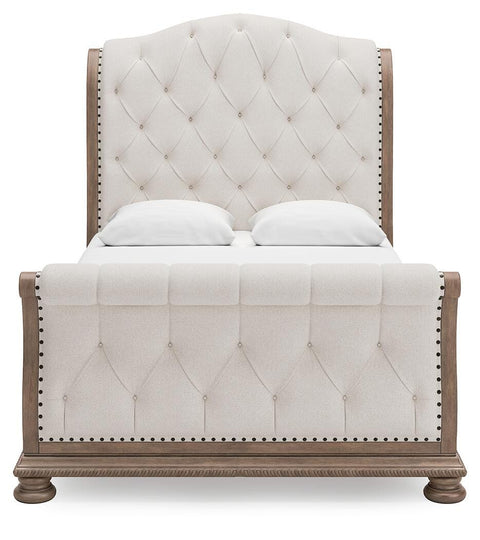 Ardenfield Upholstered Sleigh Bed, Dresser, Mirror, Chest and Nightstand