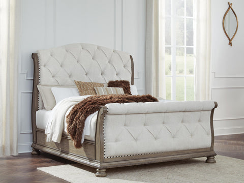 Ardenfield Upholstered Sleigh Bed, Dresser, Mirror, Chest and 2 Nightstands