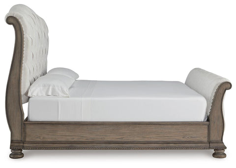 Ardenfield Upholstered Sleigh Bed, Dresser, Mirror, Chest and 2 Nightstands