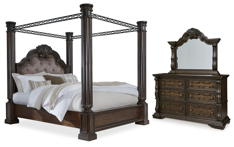 Maylee Canopy Bed, Dresser and Mirror