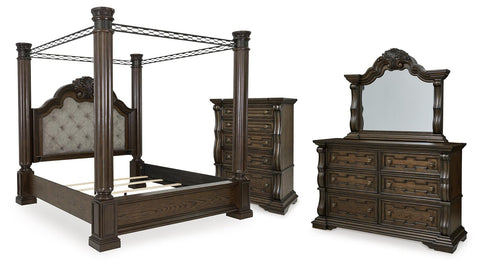 Maylee Canopy Bed, Dresser, Mirror and Chest