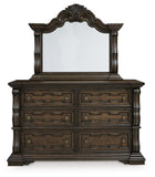 Maylee Upholstered Bed with Mirrored Dresser