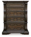 Maylee Upholstered Bed, Dresser, Mirror and Chest