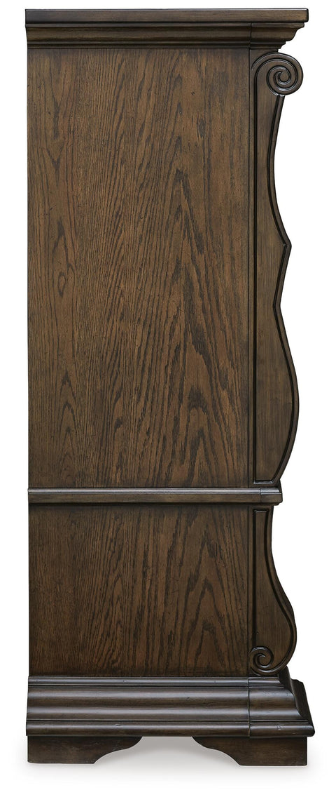 Maylee Upholstered Bed, Dresser, Mirror and Chest
