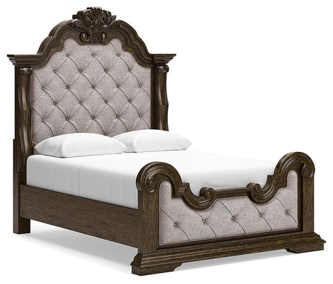 Maylee Upholstered Bed, Dresser, Mirror, Chest and Nightstand