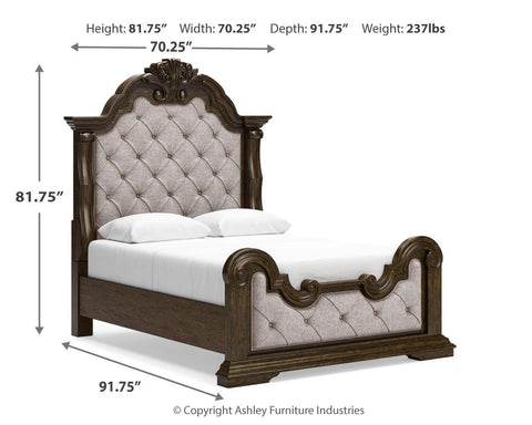 Maylee Upholstered Panel Bed, Dresser and 2 Nightstands