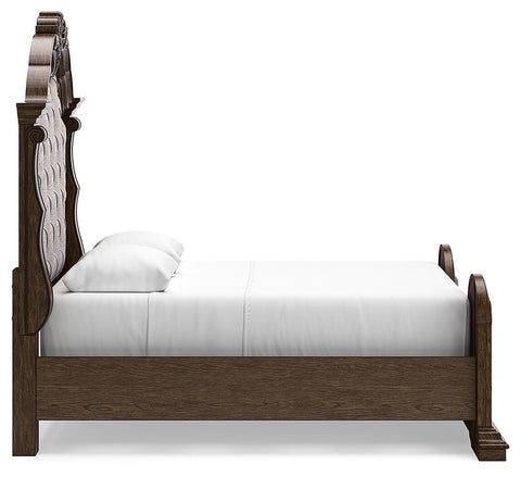 Maylee Upholstered Bed, Dresser, Mirror and Chest