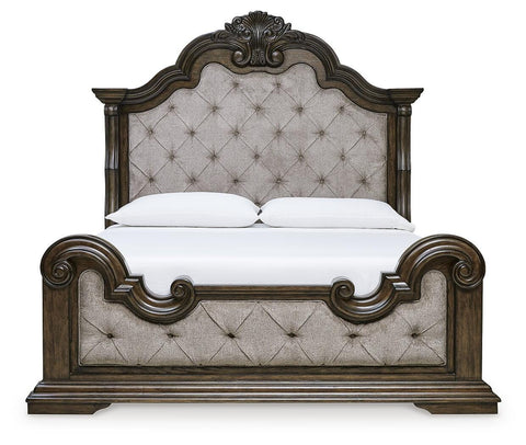 Maylee Upholstered Bed, Dresser, Mirror and 2 Nightstands