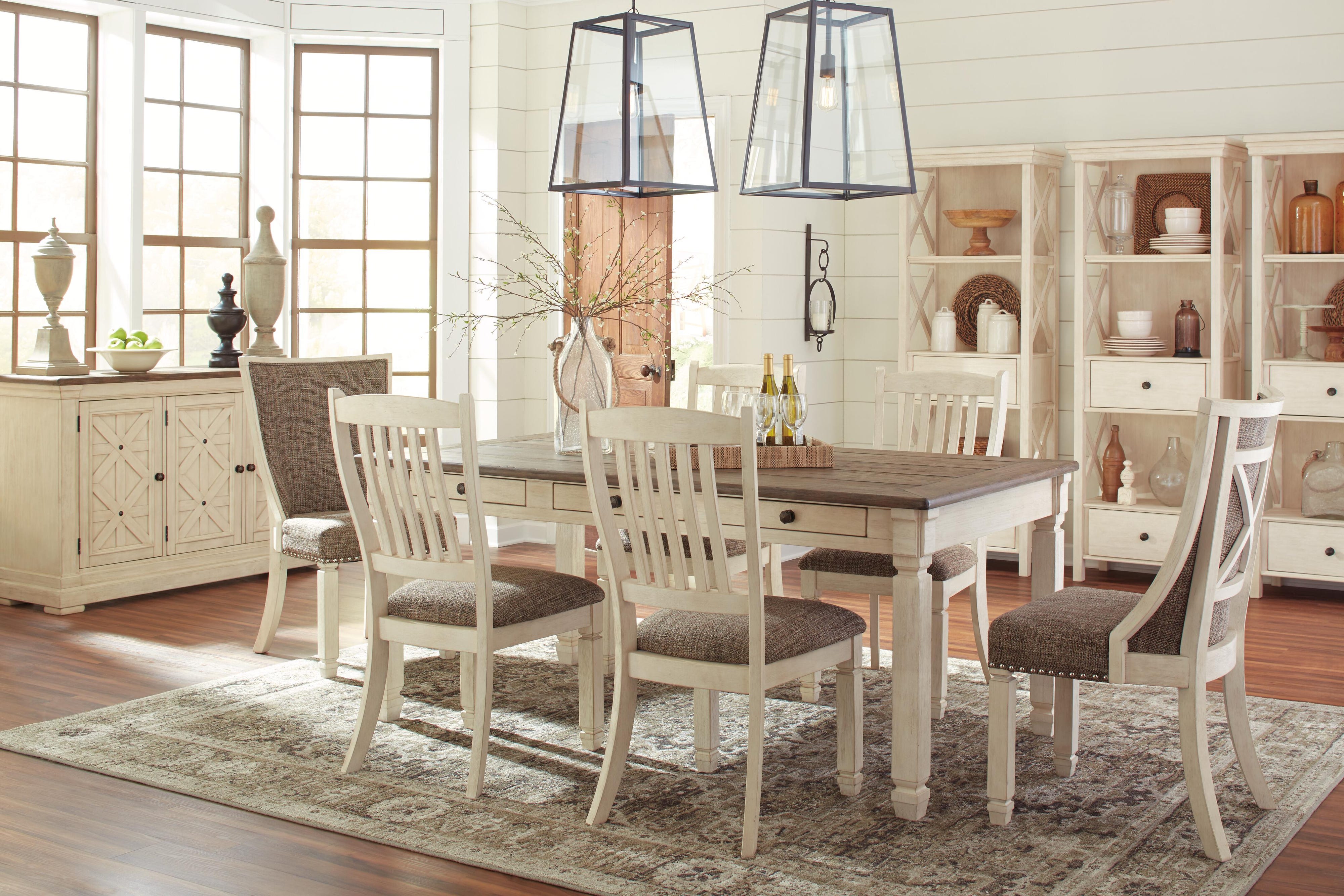 Bolanburg Dining Table, 4 Chairs, Bench, Server and Display Cabinet