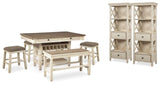 Bolanburg Counter Height Dining Table, 4 Stools, Bench and 2 Display Cabinets