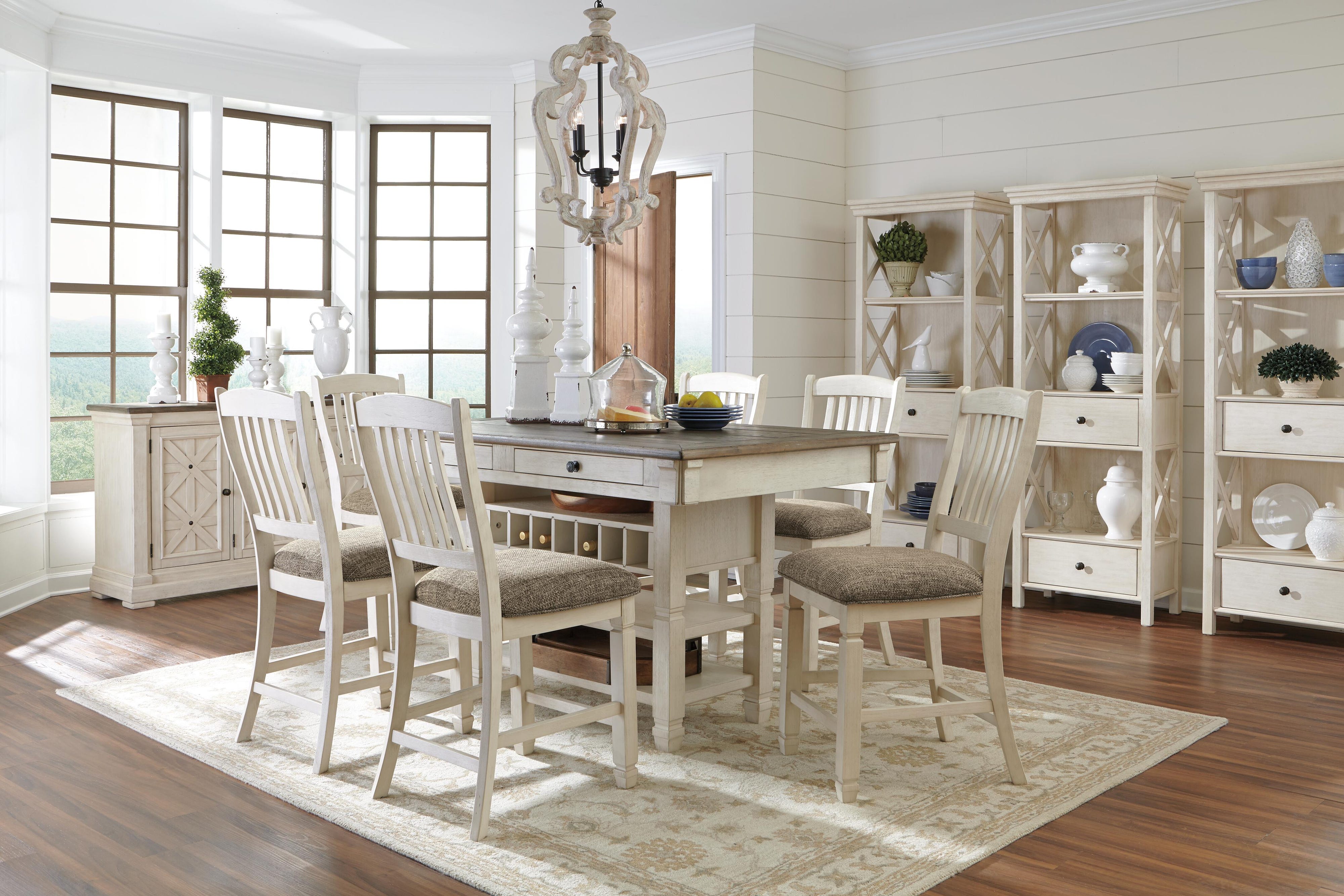 Vanderley Counter Height Table with 6 Barstools, Server and Display Cabinet