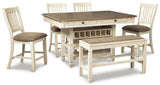 Vanderley Counter Height Dining Table, 4 Barstools, Bench and Server