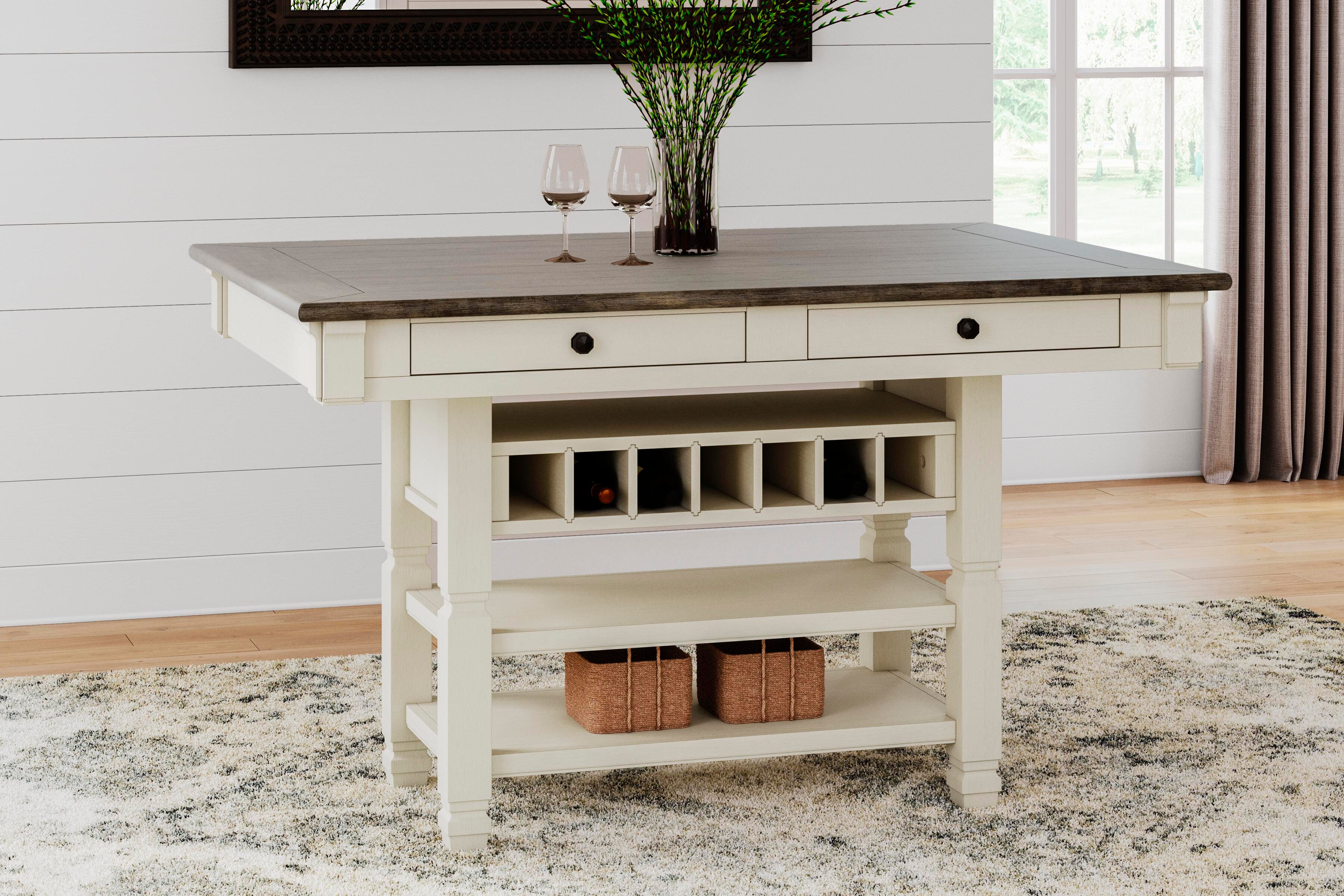 Vanderley Counter Height Table with 6 Barstools, Server and Display Cabinet