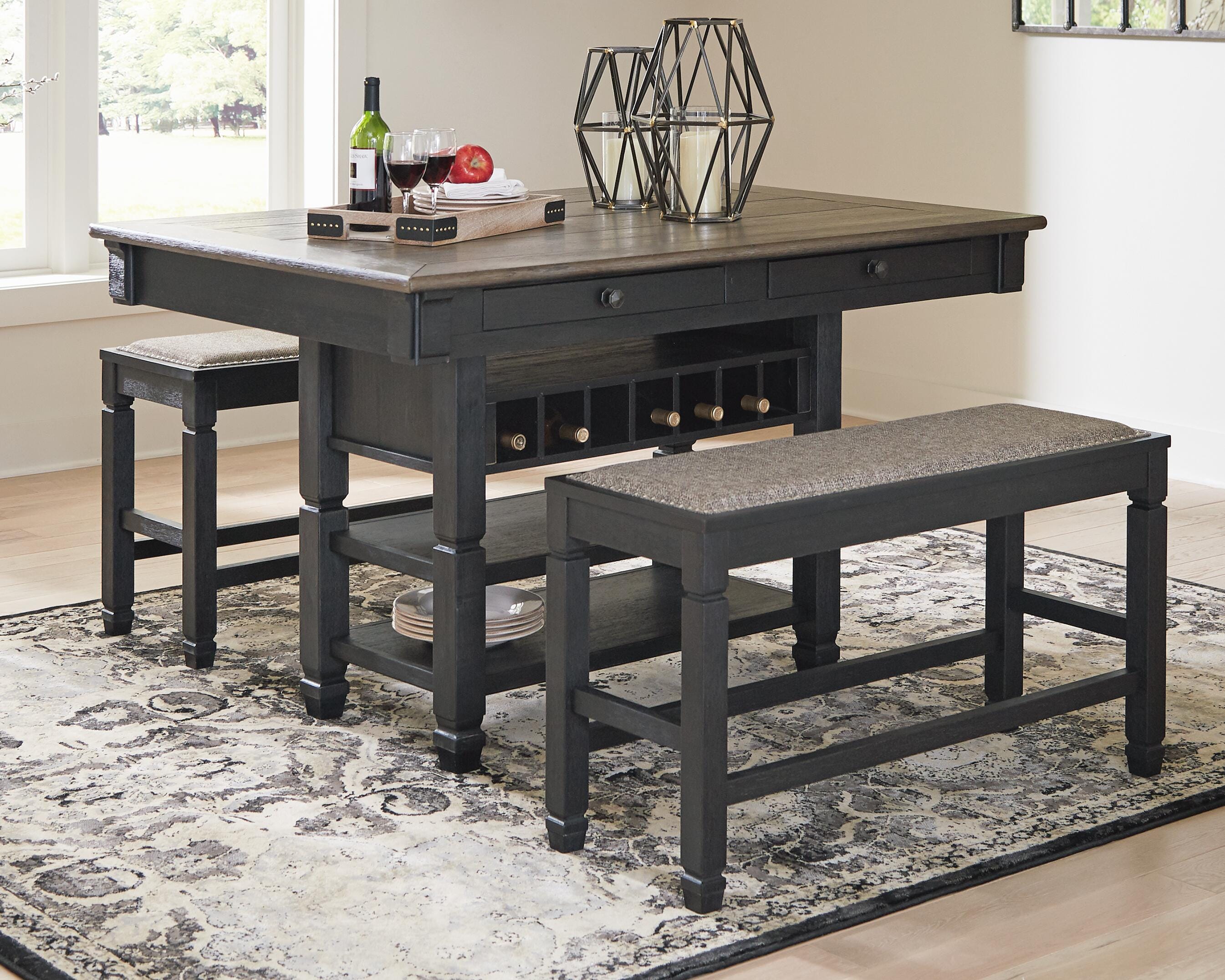 Pinehurst Counter Height Table with 4 Barstools, Server and Display Cabinet