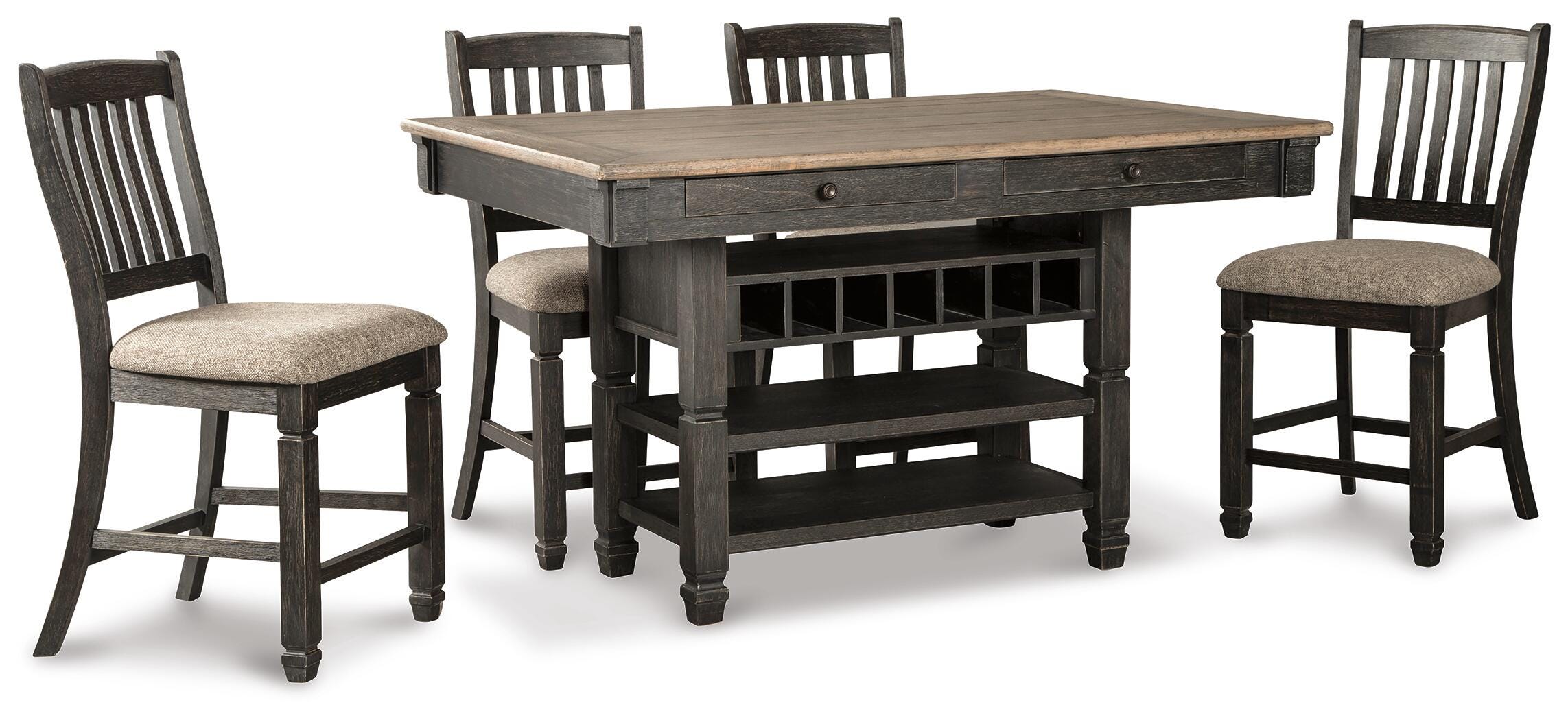 Tyler Creek Counter Height Table with 4 Barstools, Server and Display Cabinet