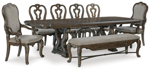 Maylee Extendable Dining Table and 6 Chairs and Bench
