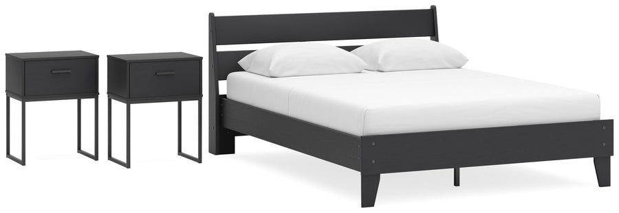 Socalle Panel Platform Bed and 2 Nightstands