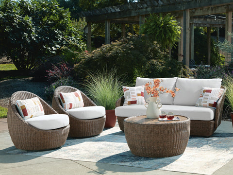 Double Point Cardiff Beach Outdoor Loveseat and 2 Lounge Chairs with Coffee Table