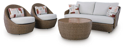 Double Point Cardiff Beach Outdoor Loveseat and 2 Lounge Chairs with Coffee Table