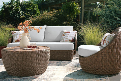 Double Point Cardiff Beach Outdoor Loveseat and 2 Lounge Chairs with Coffee Table