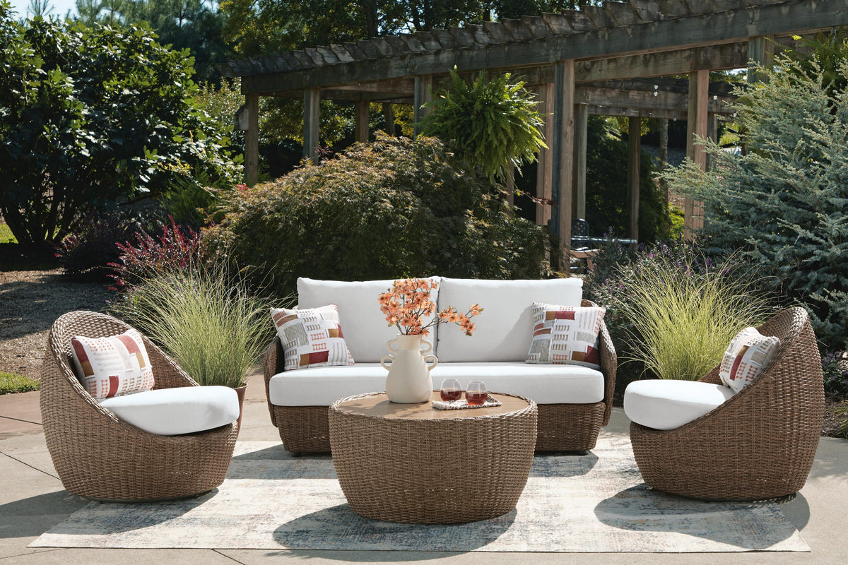 Double Point Cardiff Beach Outdoor Loveseat and 2 Lounge Chairs with Coffee Table