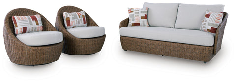 Double Point Cardiff Beach Outdoor Loveseat and 2 Lounge Chairs with Coffee Table