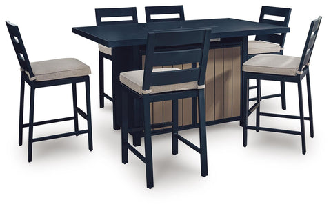 East Beach Outdoor Fire Pit Table and 6 Barstools