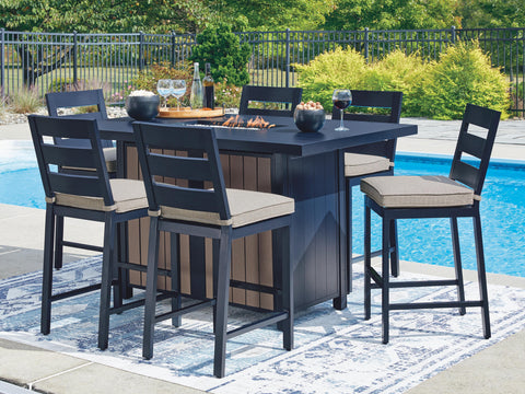 East Beach Outdoor Fire Pit Table and 6 Barstools