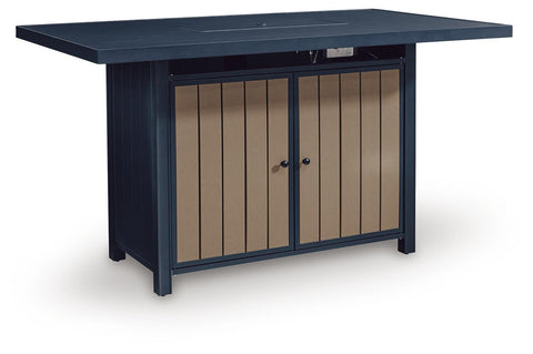 East Beach Outdoor Fire Pit Bar Table and 4 Barstools