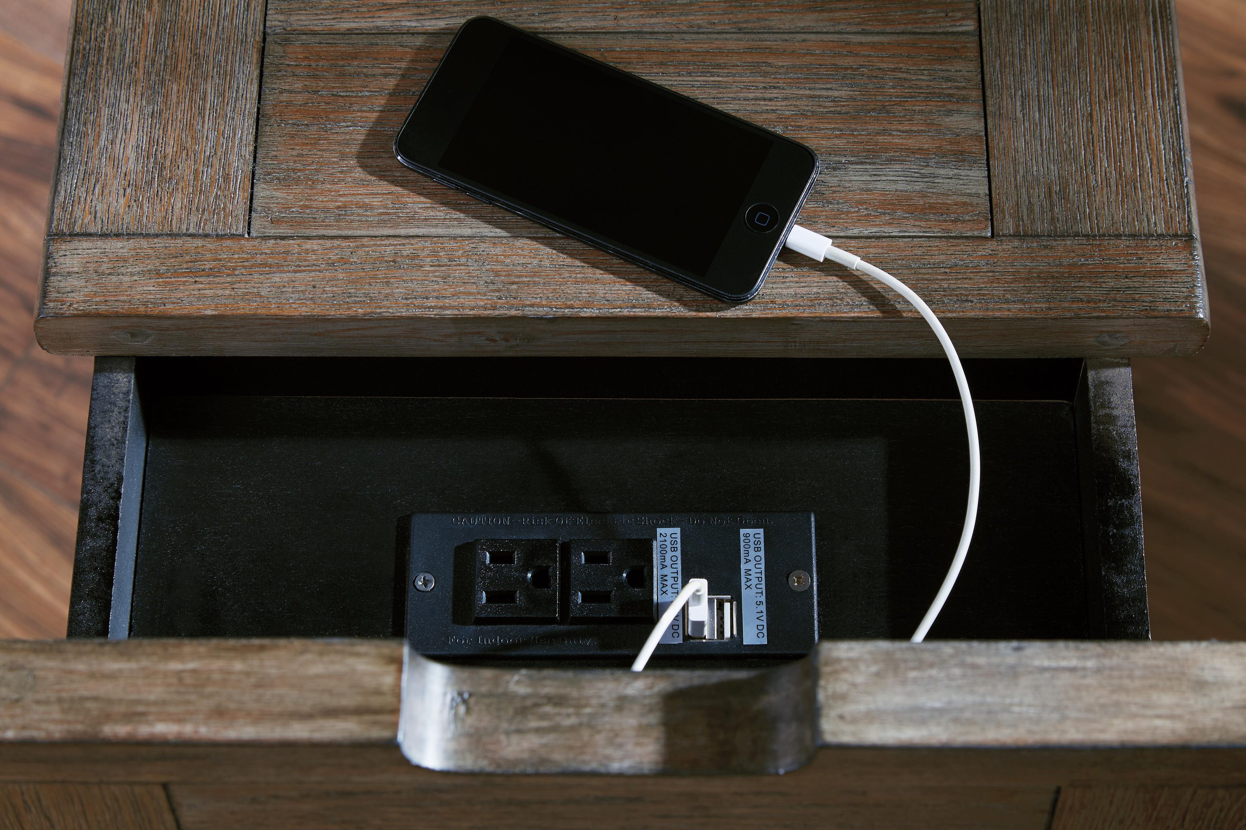 Tyler Creek Coffee Table and 1 End Table with USB Charging