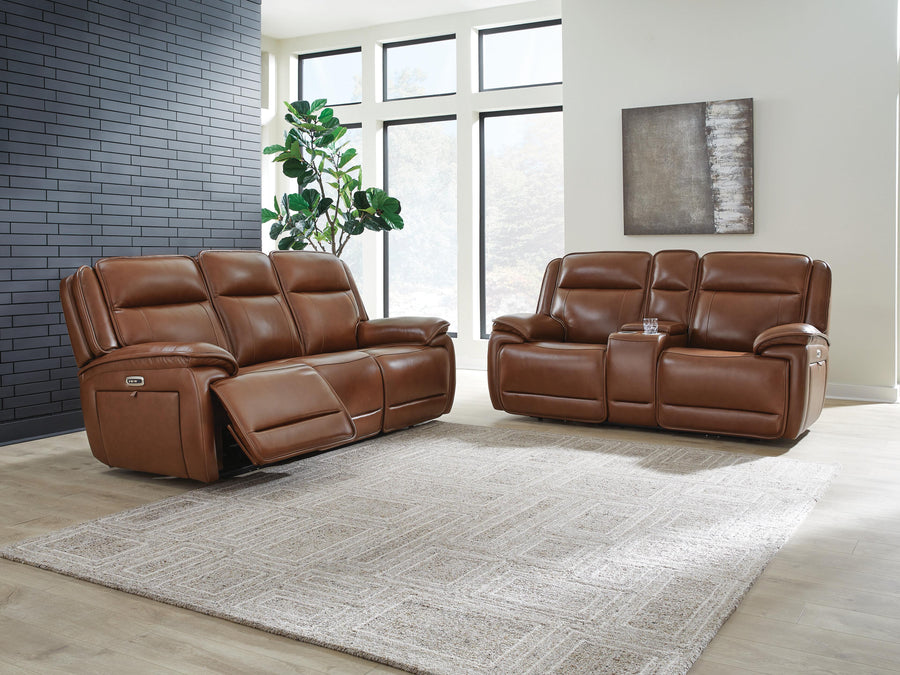 Healy Pier Dual Power Leather Reclining Sofa and Loveseat