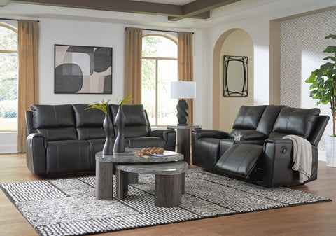 Glossmore Danemere Manual Reclining Leather Sofa and Loveseat Set